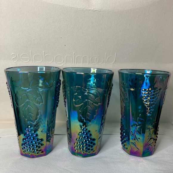 Vintage Indiana Blue Harvest Grape Carnival 3 Glasses - Picture 5 of 10